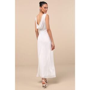 NWT Lulus Yaneli White Boat Neck Cowl Back Maxi Dress Gala Banquet Wedding Sz S